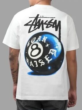 NWT Stussy Born X Raised 8 Ball White Tee Sz XL